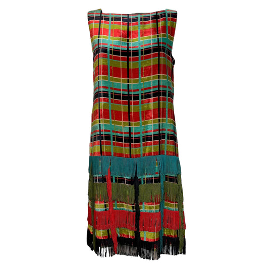 Jean Paul Gaultier Shift Midi Dress Multicolor Plaid Velvet