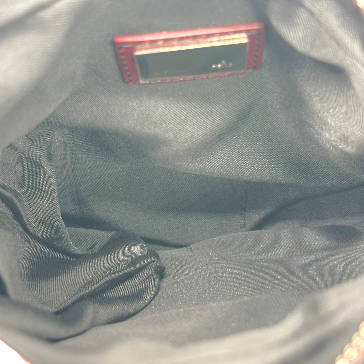 Fendi Red & Black Zucchino & Etched Leather Oyster Shoulder Bag