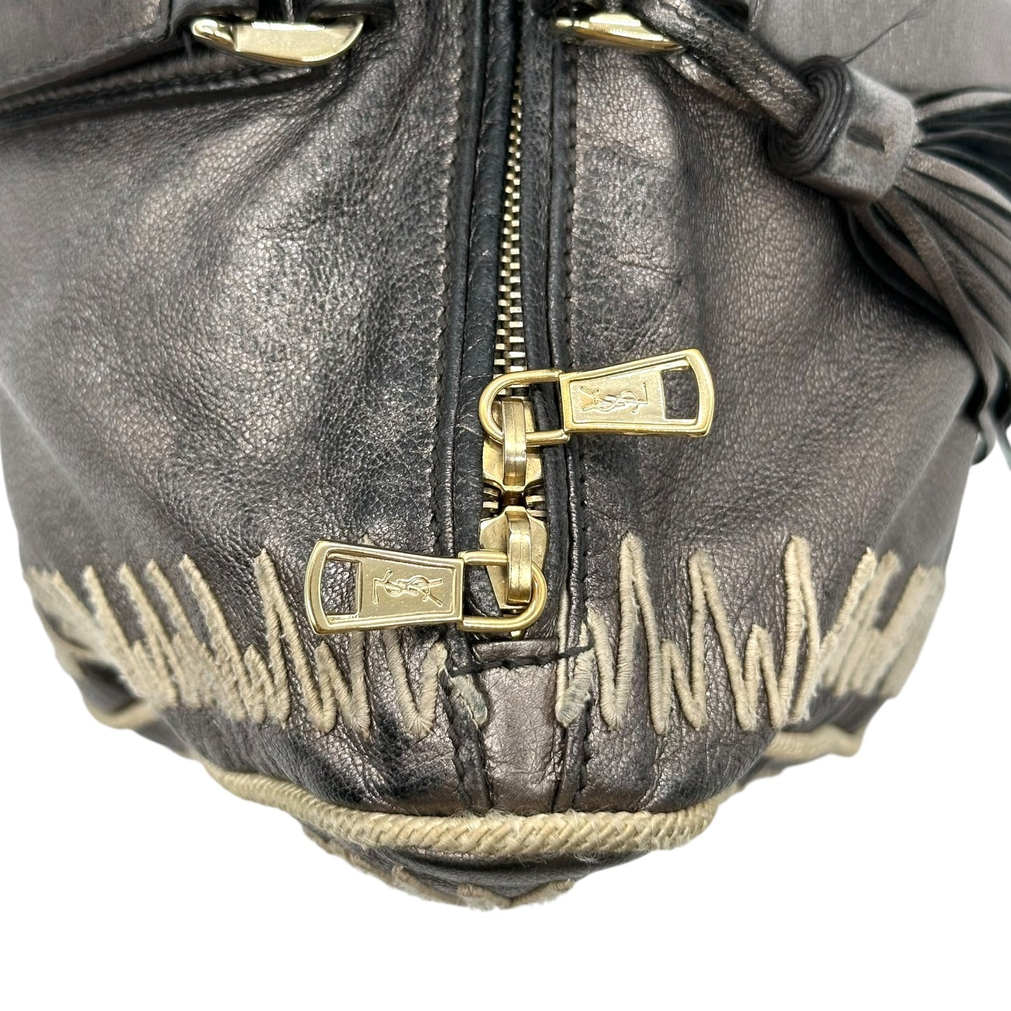 Yves Saint Laurent Rive Gauche Embroidered Metallic Leather Bowler Bag