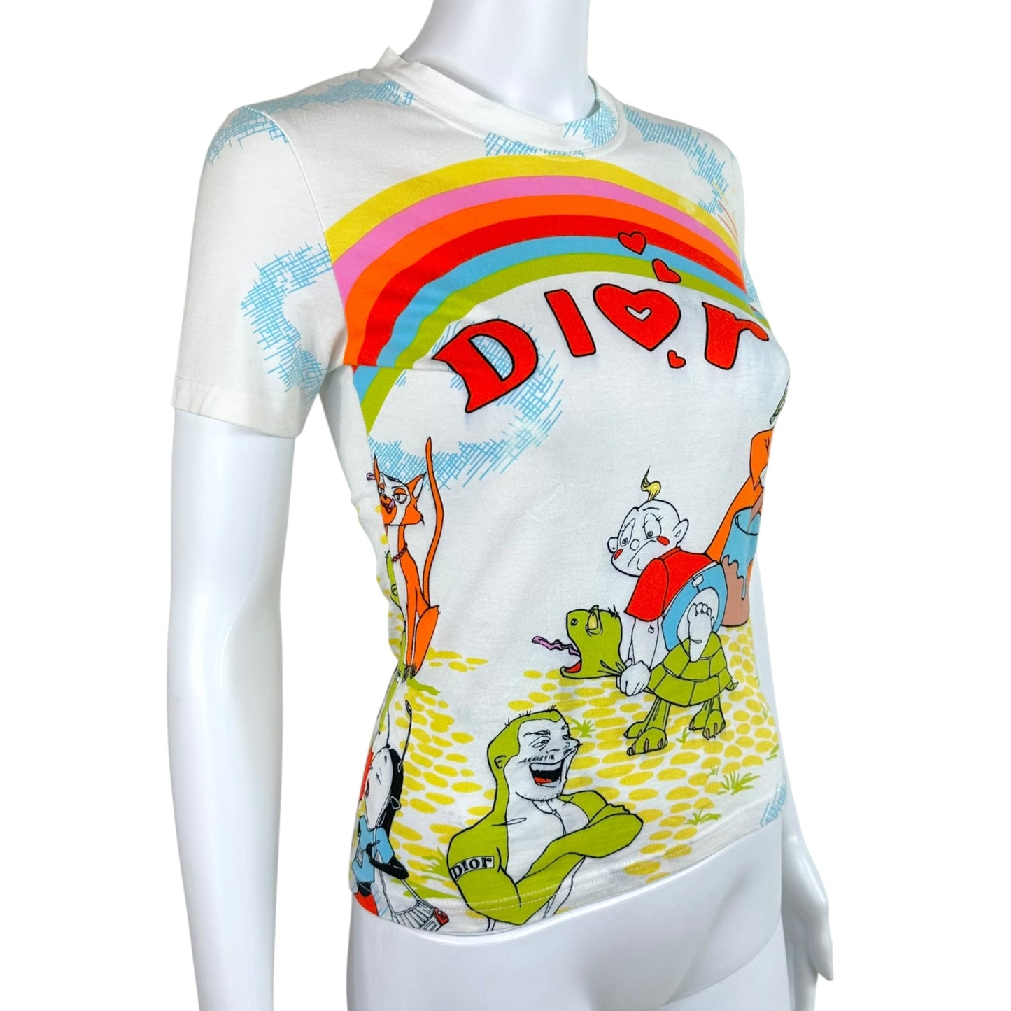 Christian Dior Rainbow Cartoon Graphic T-Shirt White