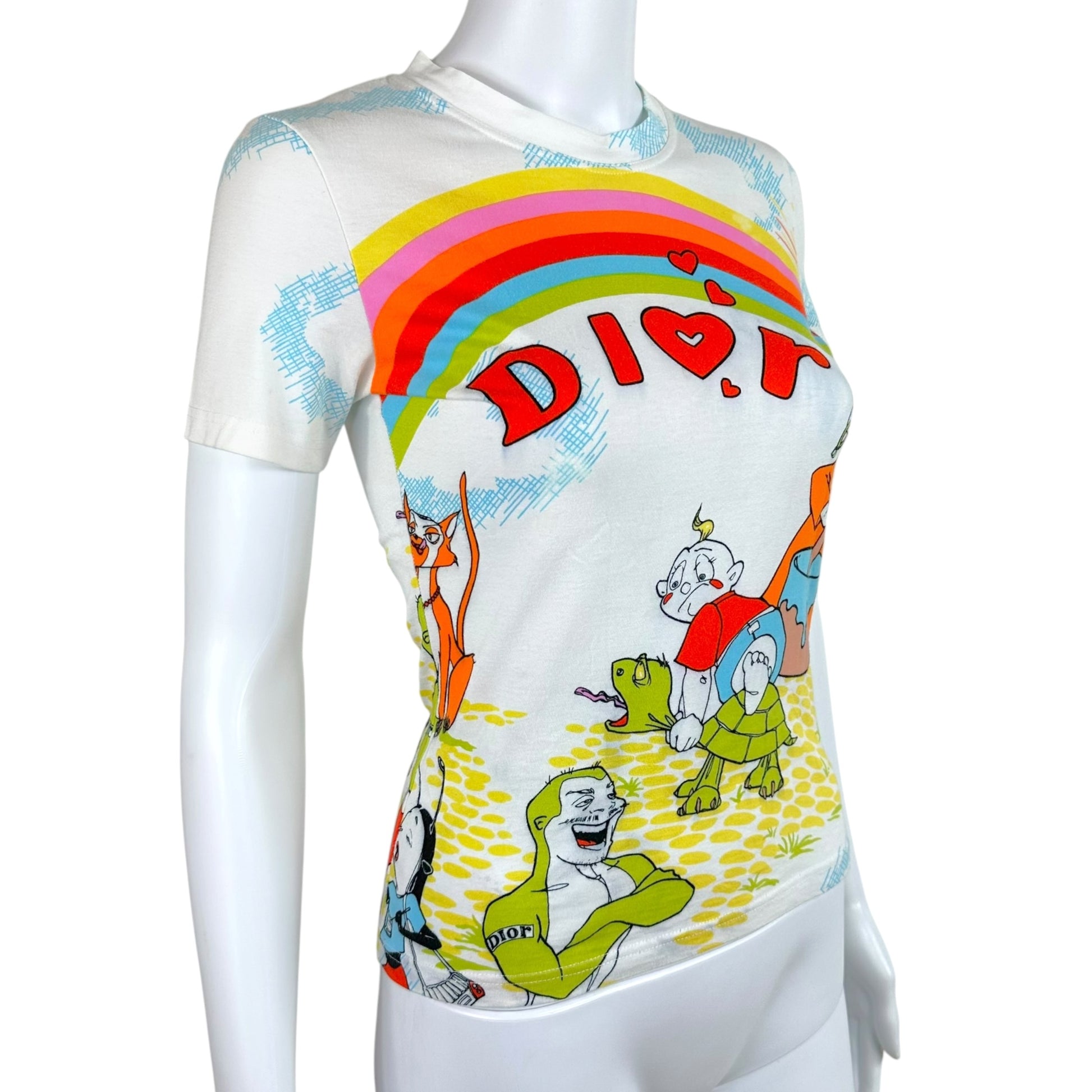 Christian Dior Rainbow Cartoon Graphic T-Shirt White