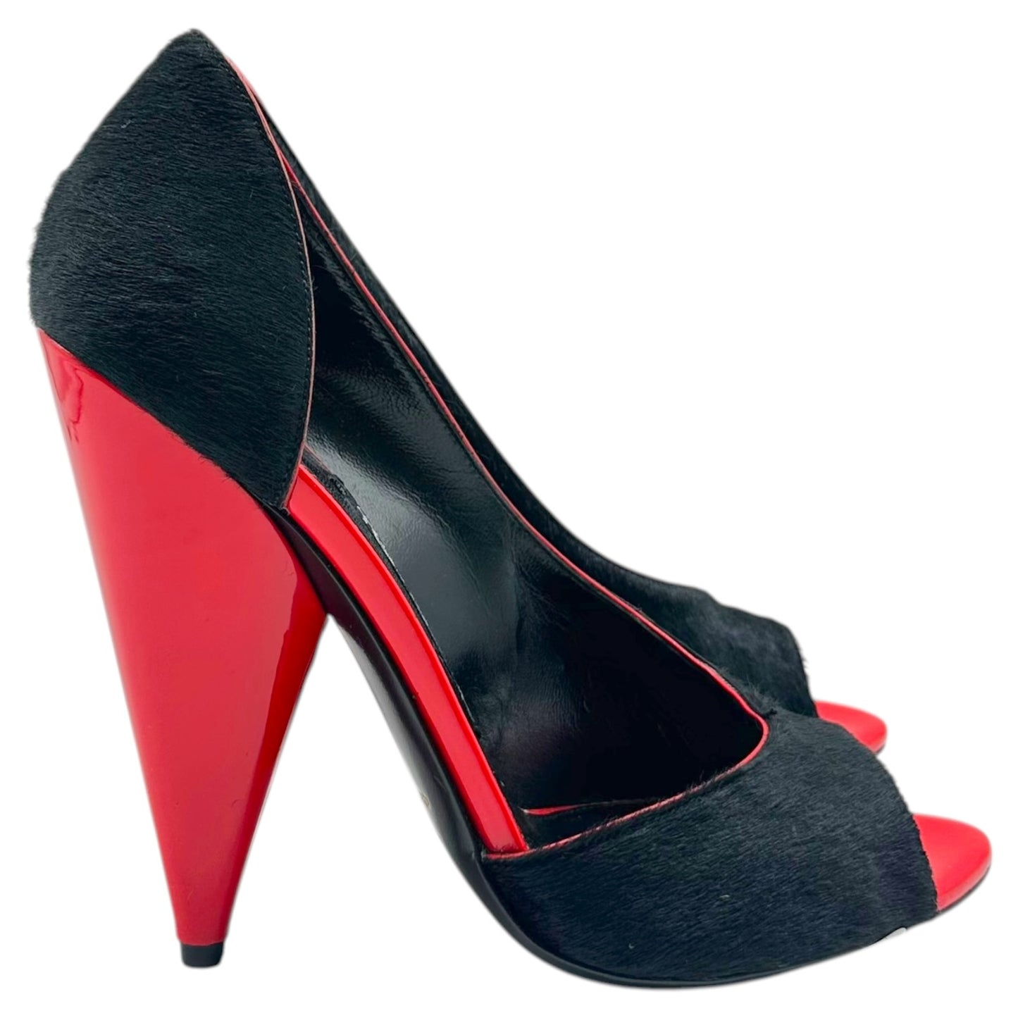 Tom Ford Black Ponyhair & Red Leather D'Orsay Peep-Toe Heels