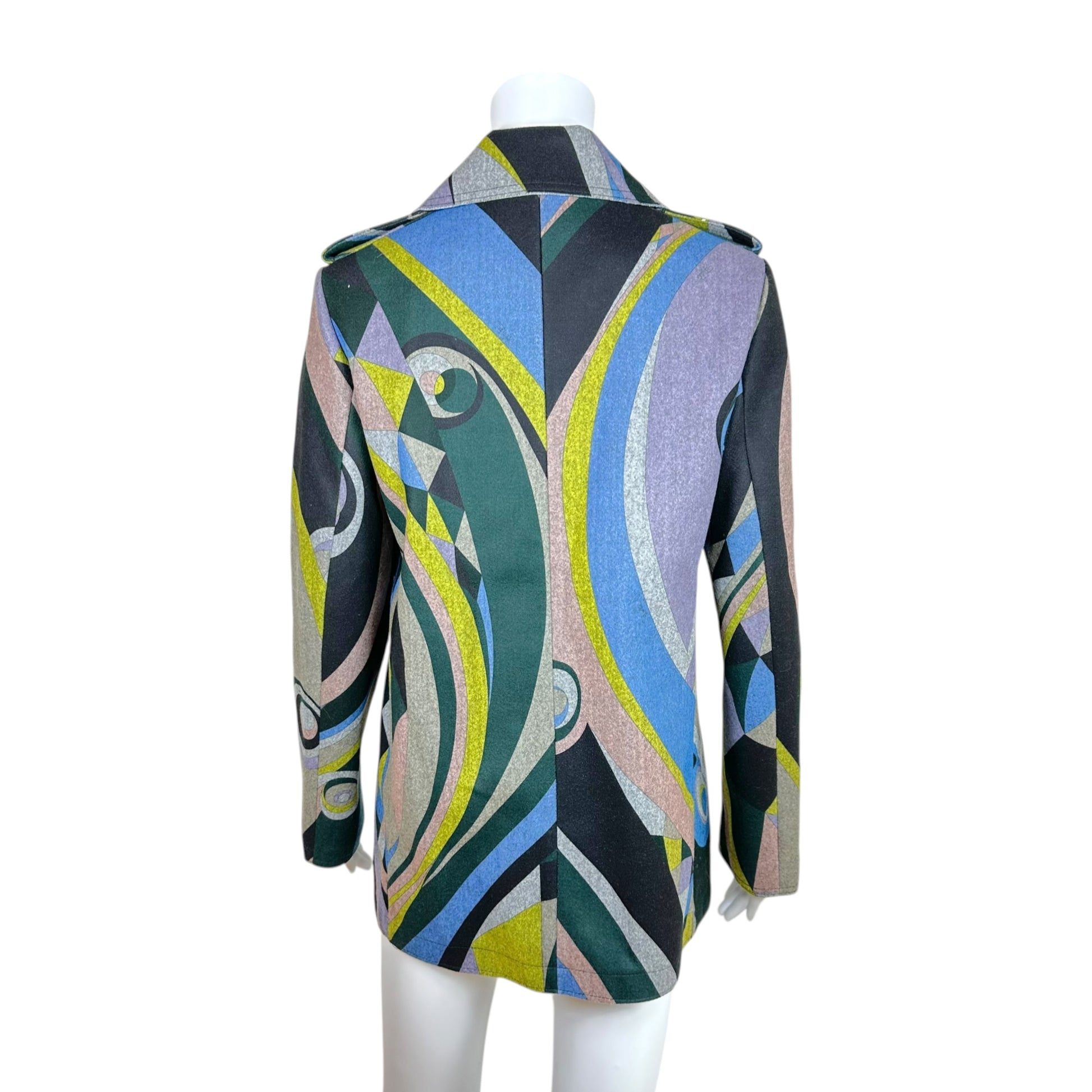Emilio Pucci Double Breasted Coat Gray Multicolor Print