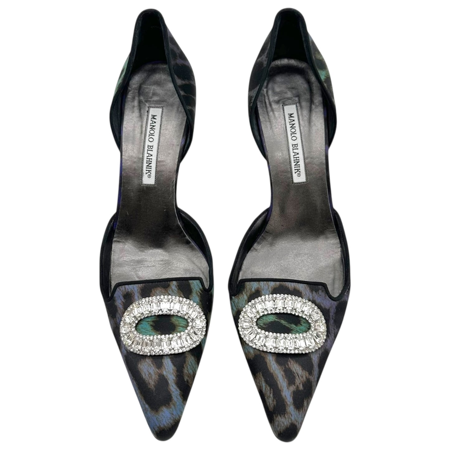 Manolo Blahnik Purple Leopard Print D'Orsay Kitten Heels