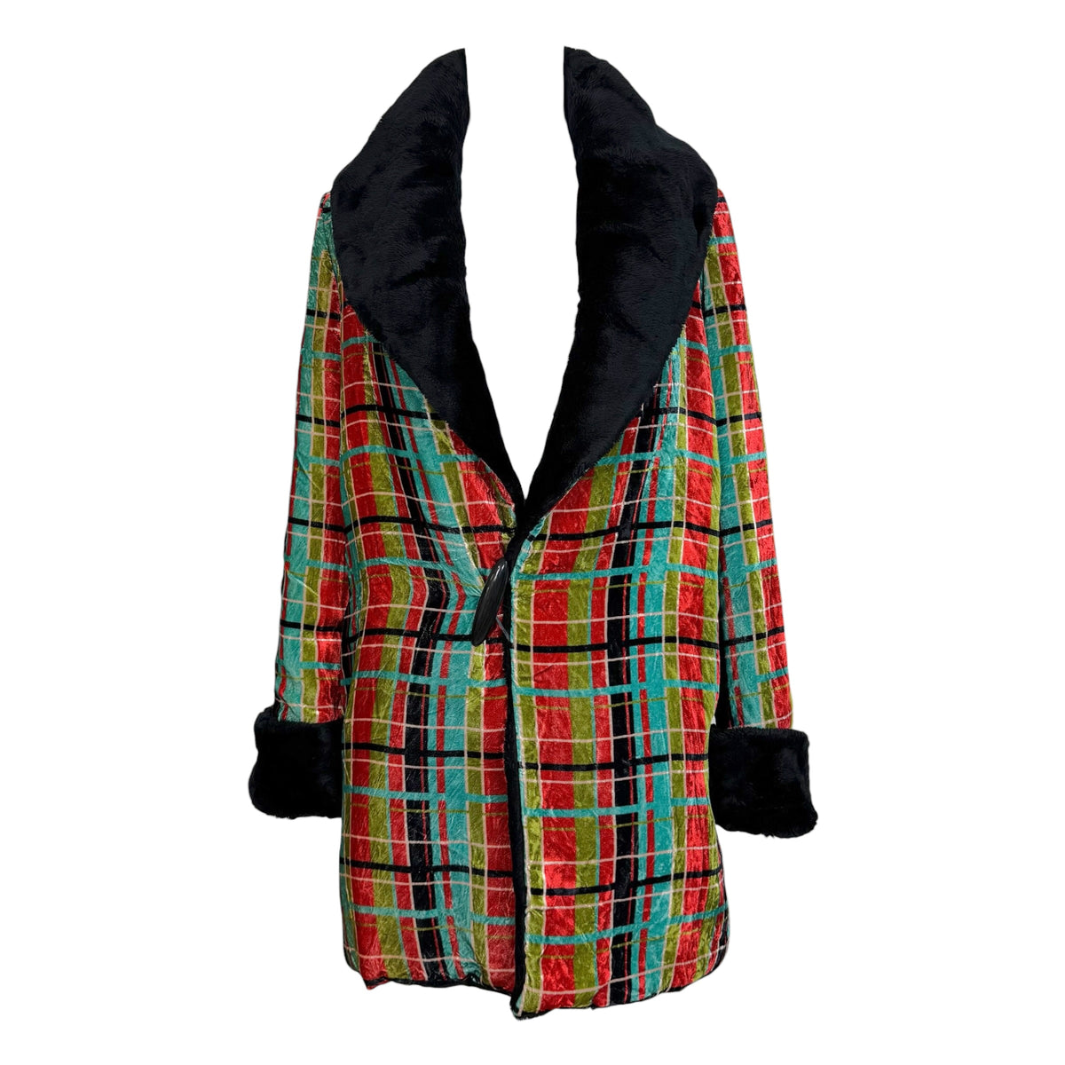 Jean Paul Gaultier S/S 1997 Multicolor Plaid Velvet & Faux Fur Coat