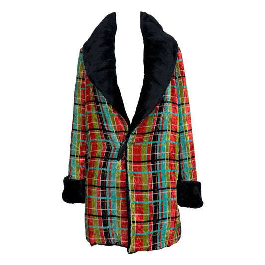Jean Paul Gaultier Multicolor Plaid Velvet Faux Fur Coat