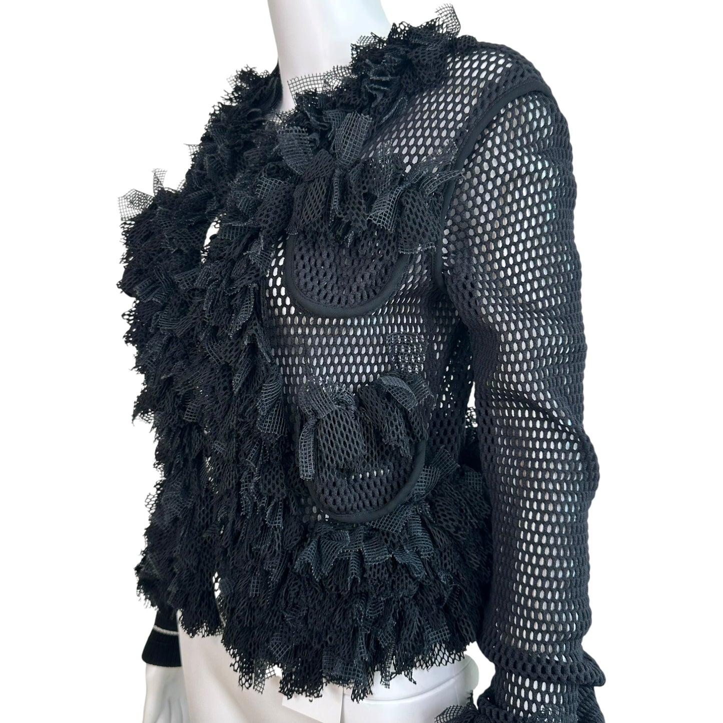 Gianfranco Ferre Black Semi-Sheer Mesh Ruffle Jacket