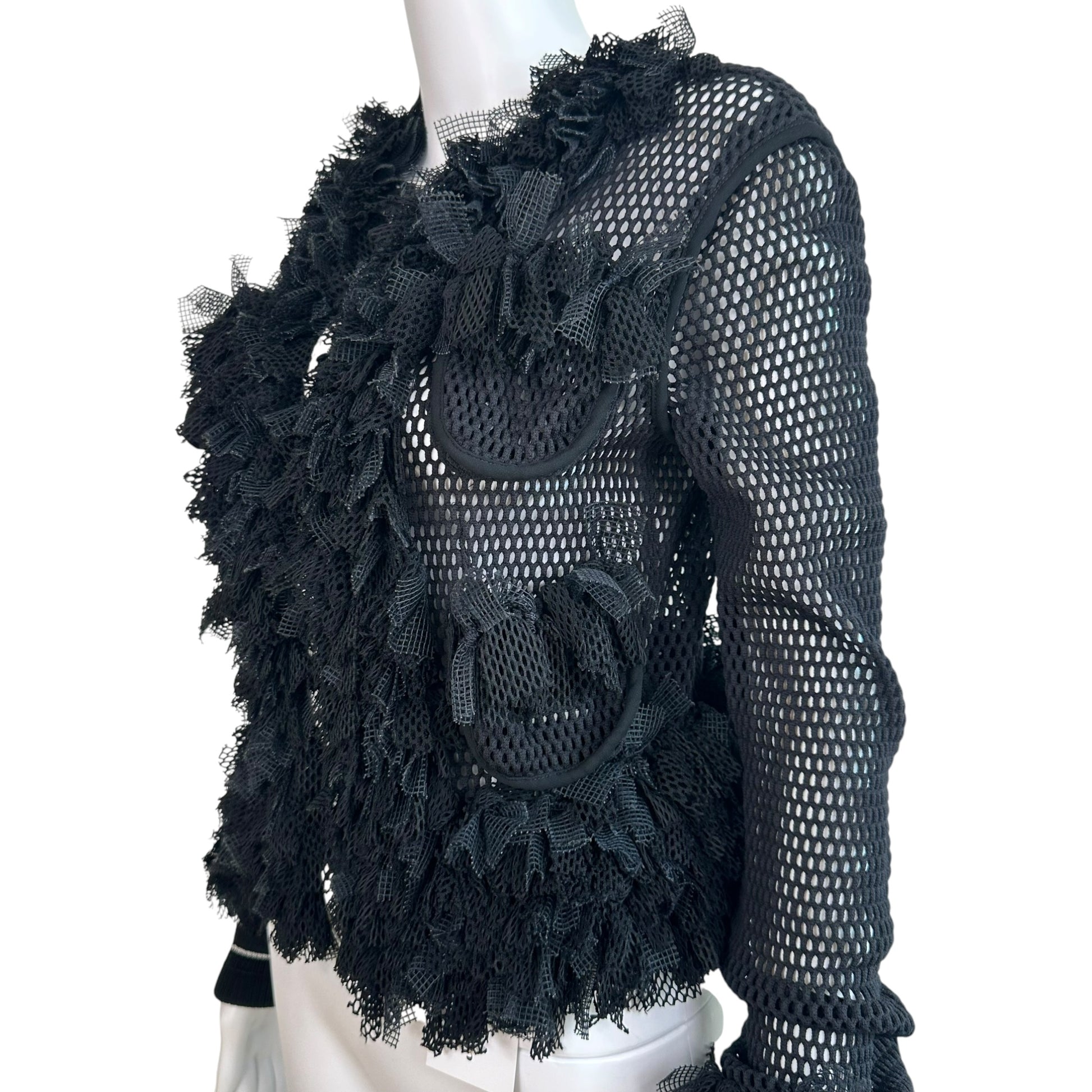 Gianfranco Ferre Black Semi-Sheer Mesh Ruffle Jacket