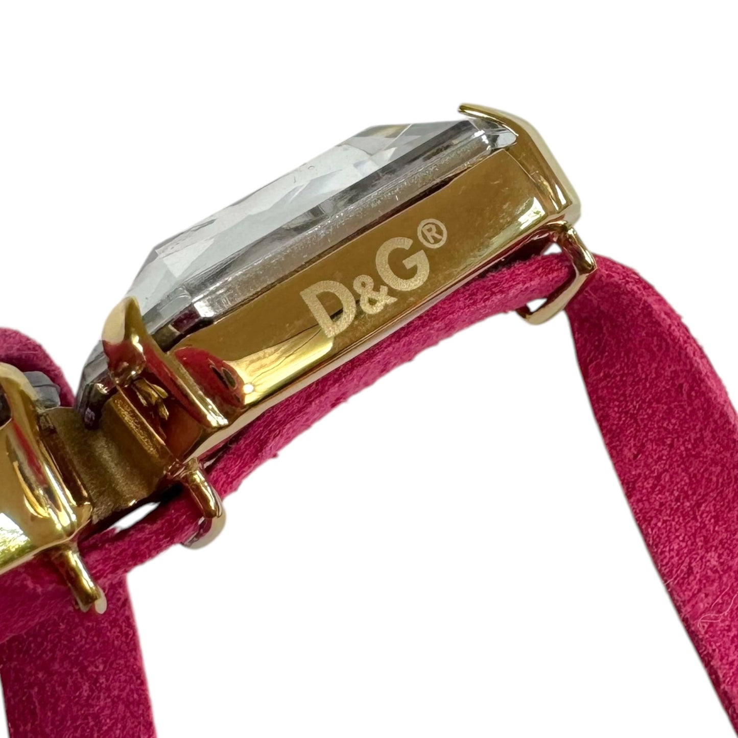 D&G Dolce & Gabbana Pink Suede & Crystal Logo Choker