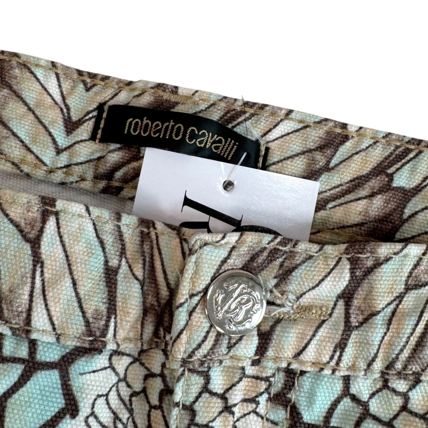 Roberto Cavalli Brown Blue Feather Print Jeans