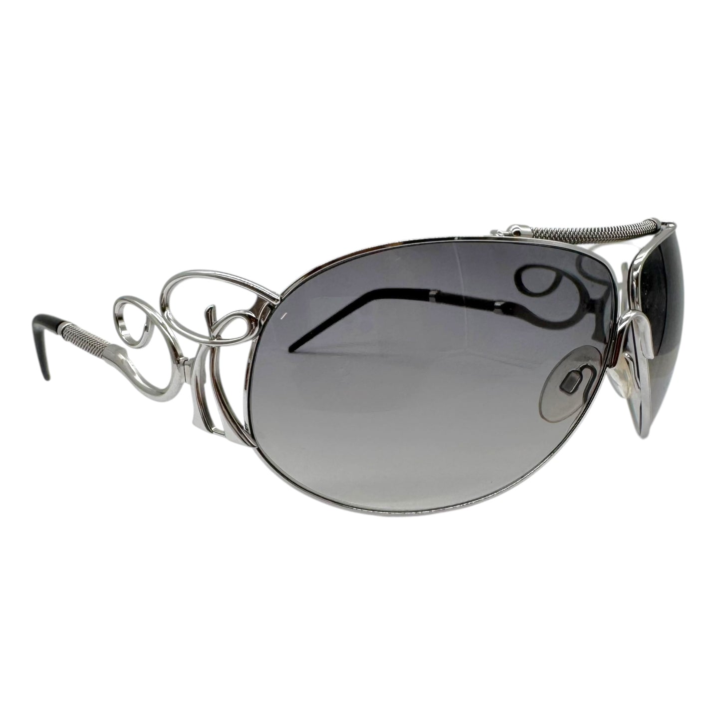 Roberto Cavalli Silver Logo Arm Oversized Aviator Sunglasses w/ Case