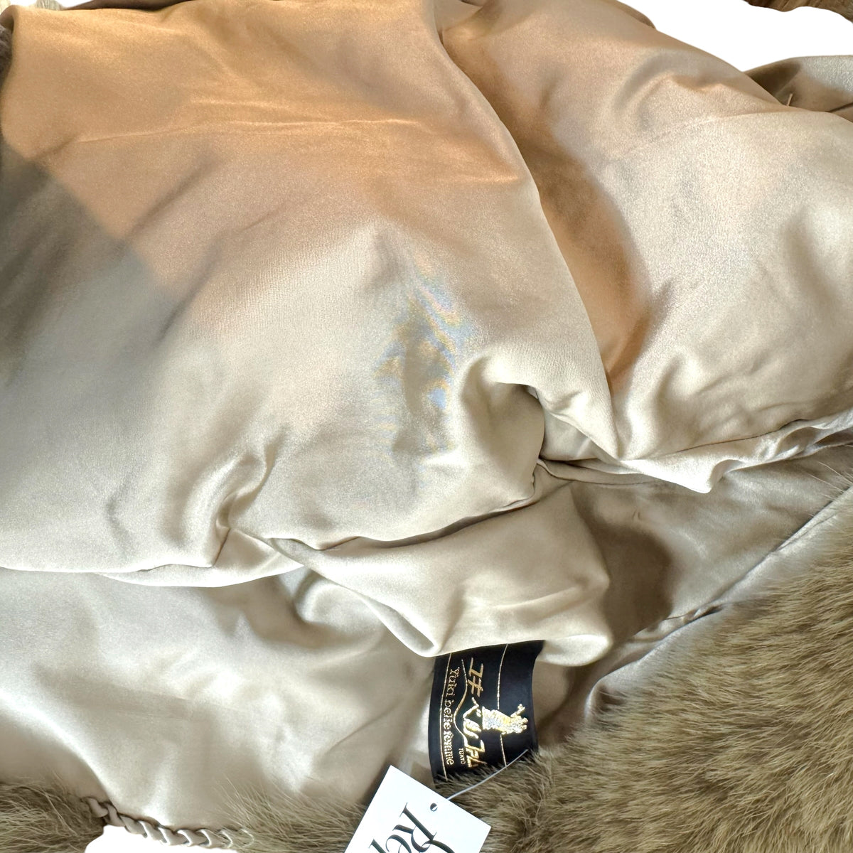 Vintage Fox Fur Coat Khaki Green Open Front 1990s