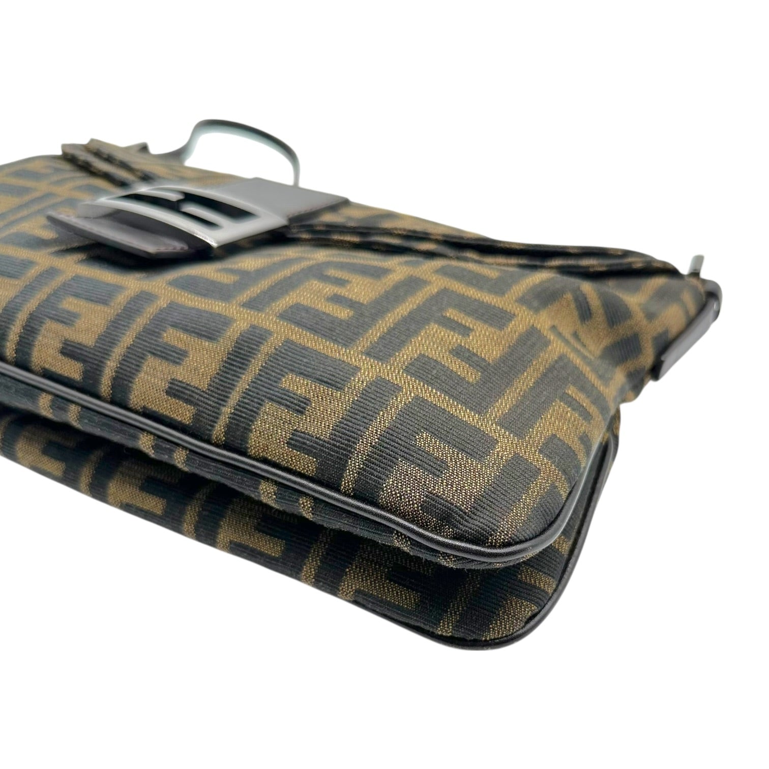 Fendi Brown Zucca Monogram Fold-Over Baguette Bag