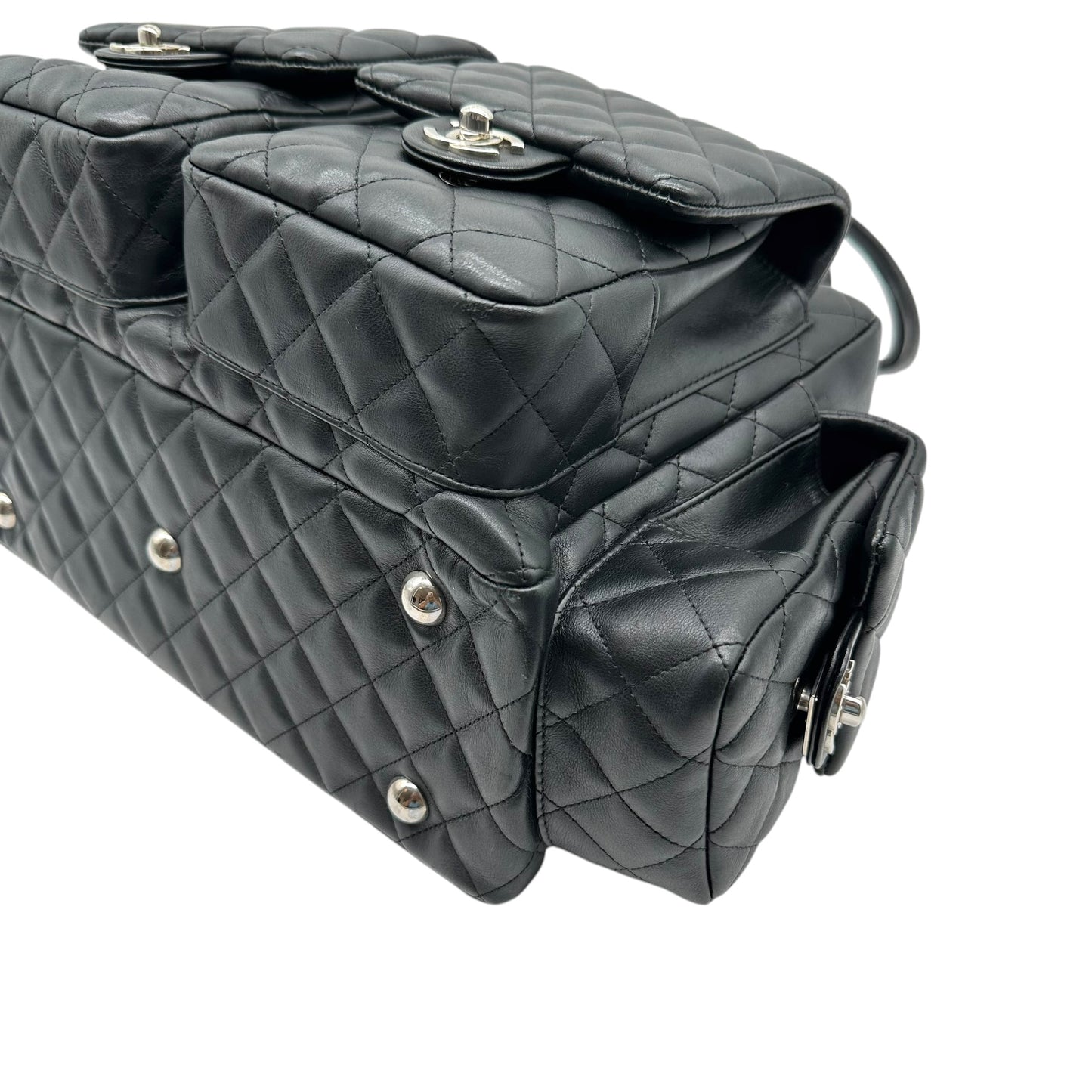 Chanel Black White Quilted Multi-Pocket Reporter Bag