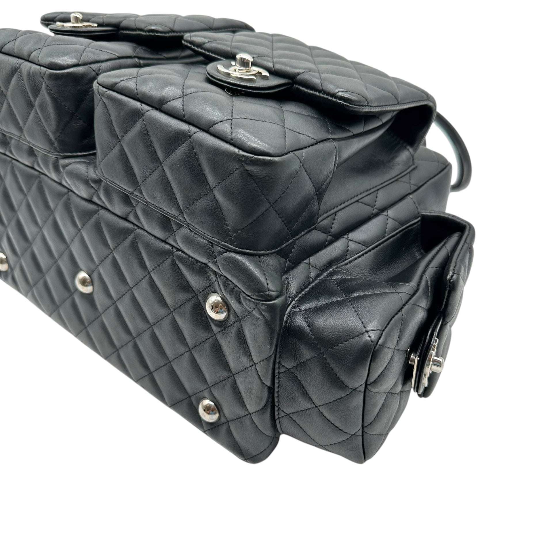 Chanel Black White Quilted Multi-Pocket Reporter Bag
