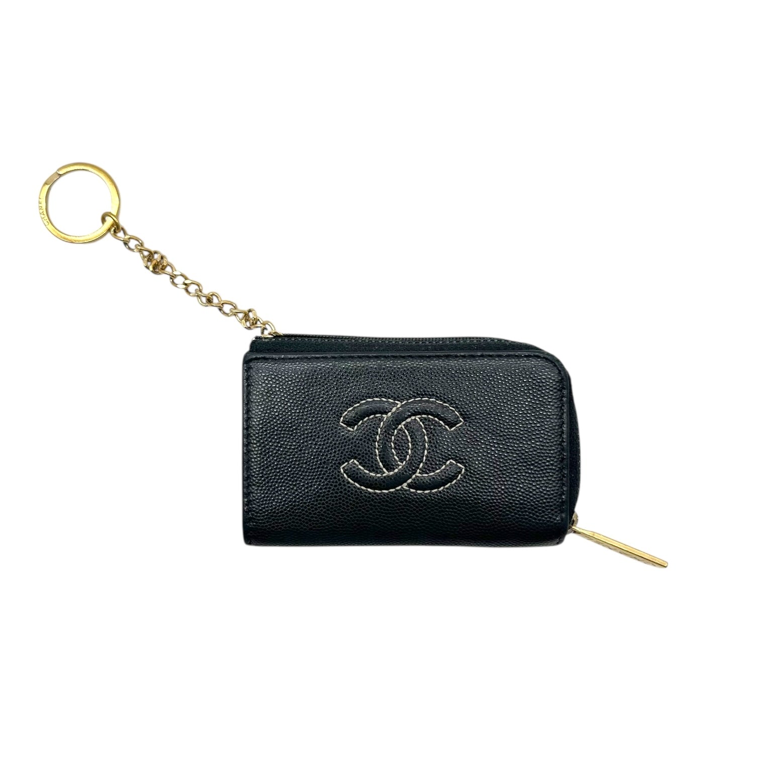 Chanel Black Caviar Contrast Stitch Key Pouch - Outfit Repeater