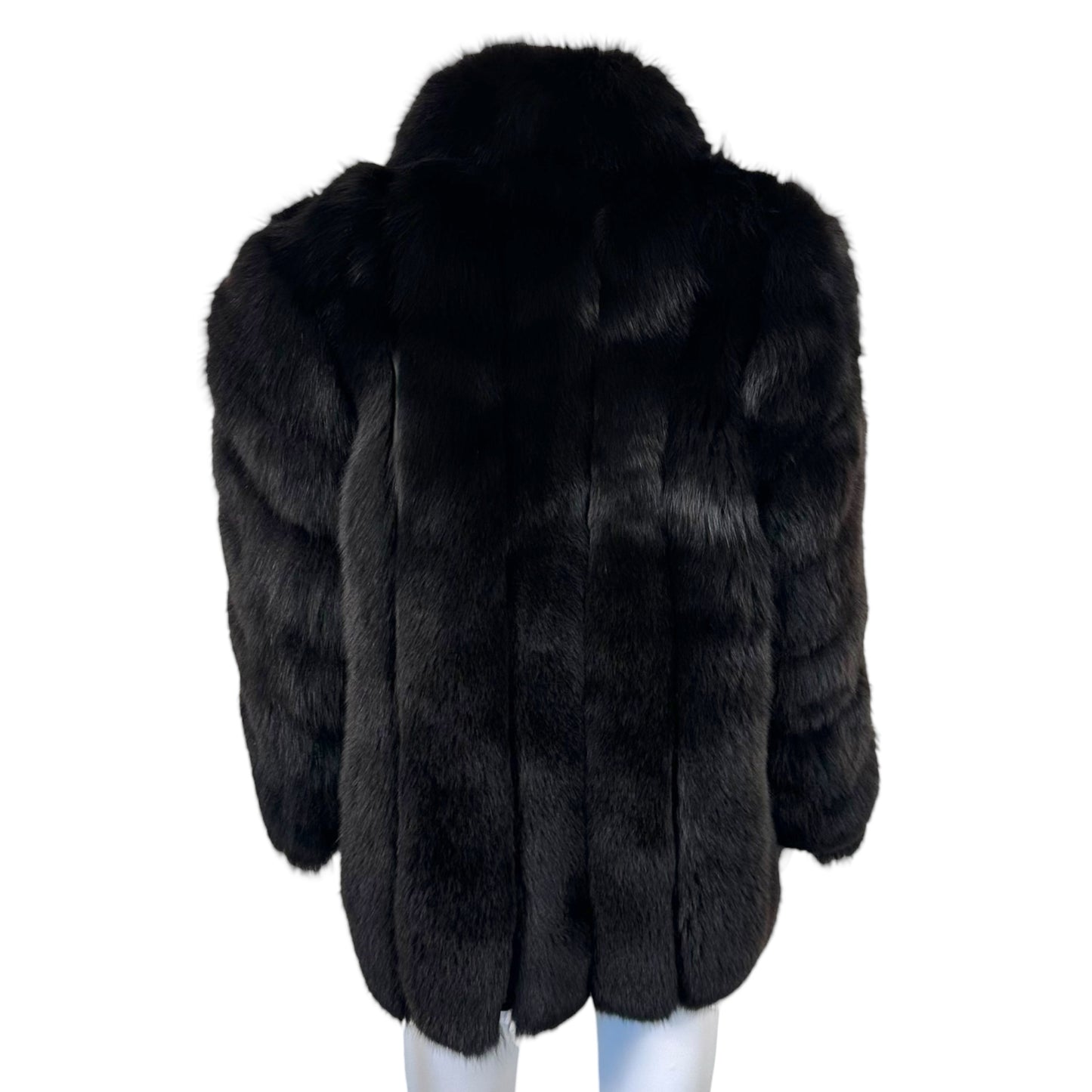 Saga Black Fox Fur Coat Vintage Open Front M