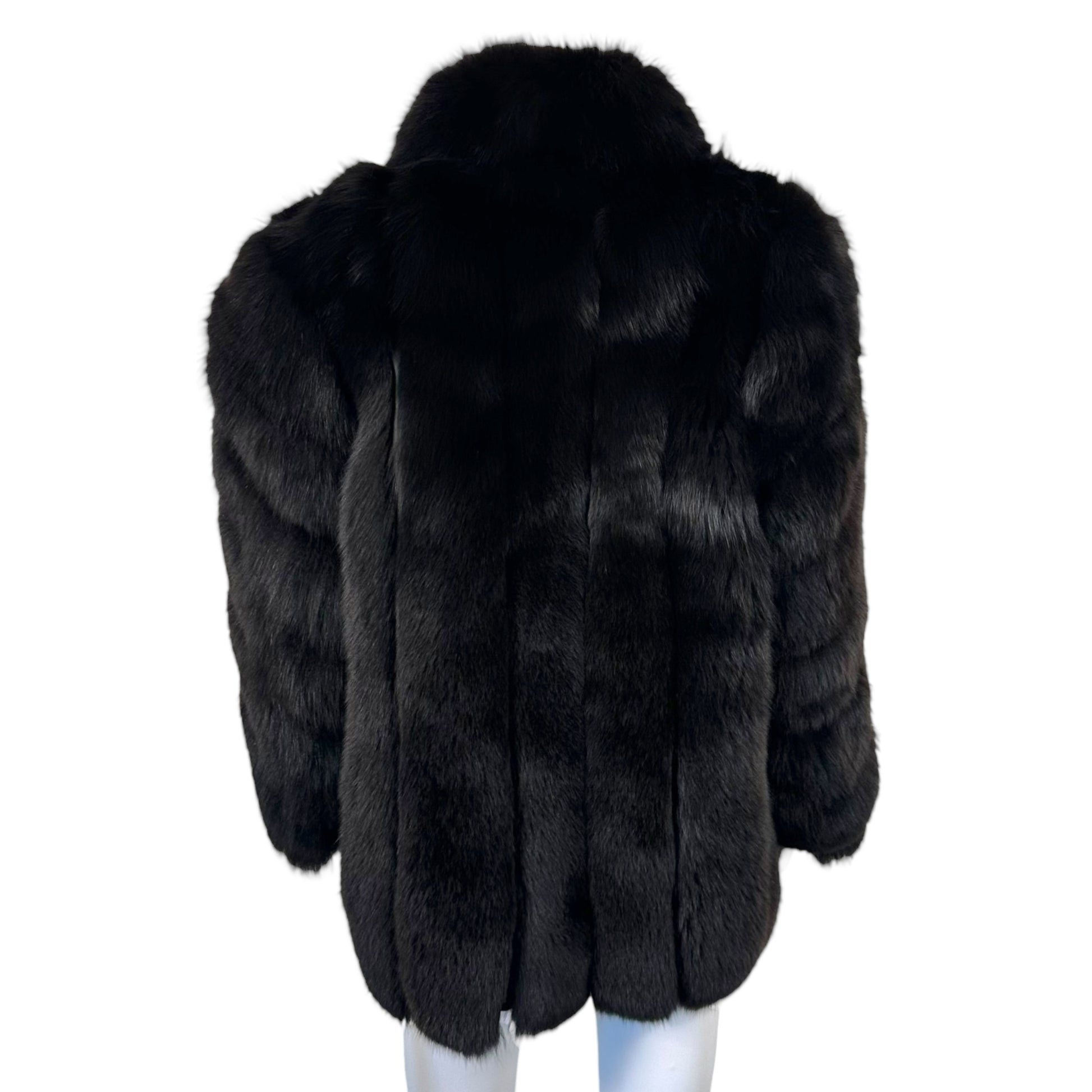 Saga Black Fox Fur Coat Vintage Open Front M