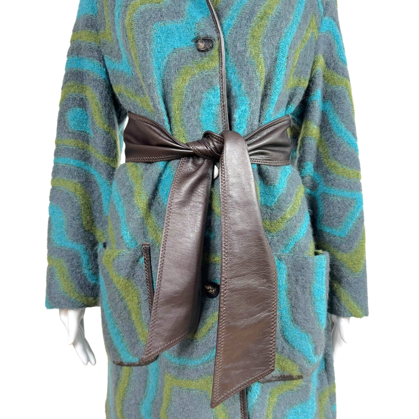 Missoni Blue & Green Mohair & Leather Coat & Midi Skirt Set