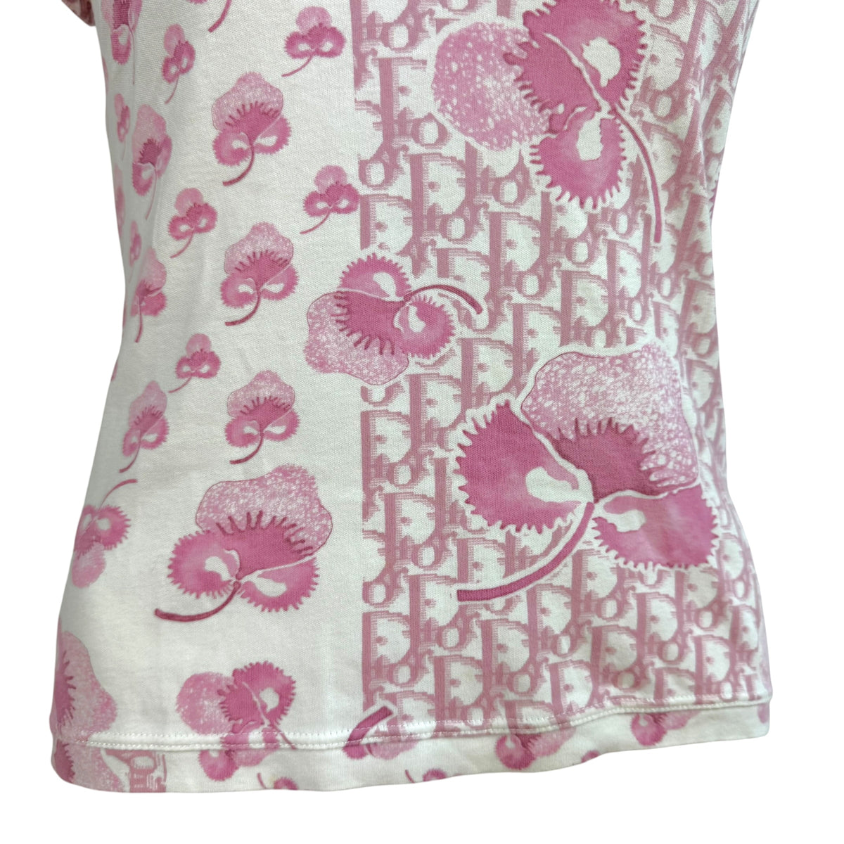 Christian Dior V-Neck T-Shirt Pink White Logo Print