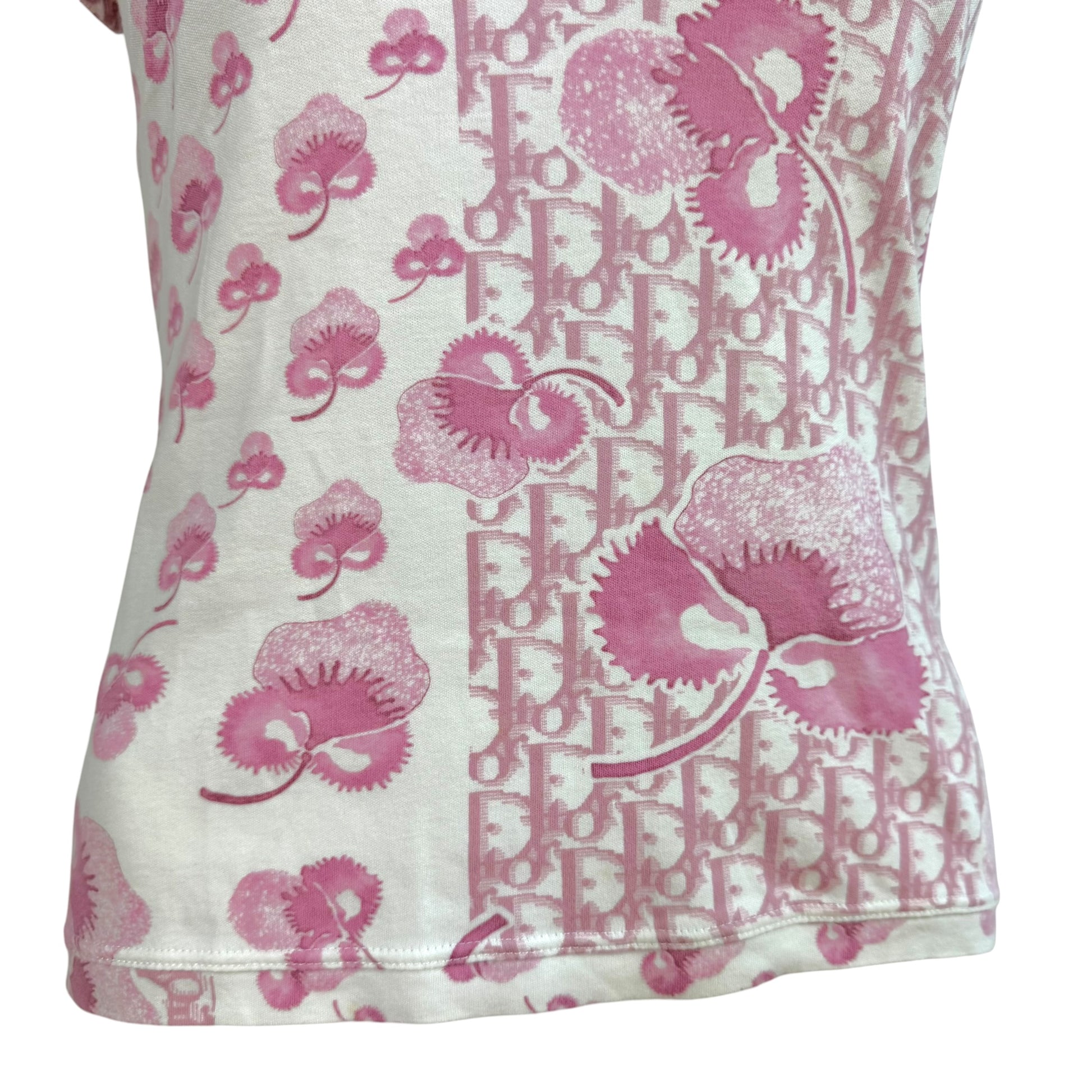Christian Dior V-Neck T-Shirt Pink White Logo Print