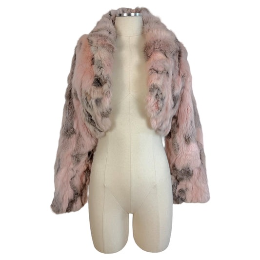 Jewel Avira Cropped Coat Pink Brown Dyed Rabbit Fur