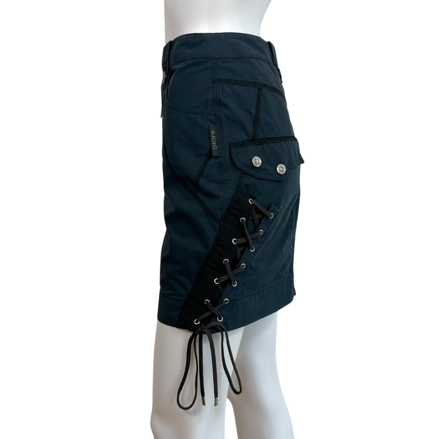 Christian Dior S/S 2004 'Hardcore' Black Lace Up Jacket & Midi Skirt Set