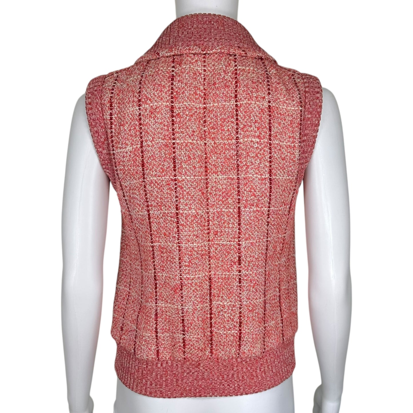 Chanel Spring 2001 Red & White Tweed Knit Multi-Pocket Vest Top - Outfit Repeater