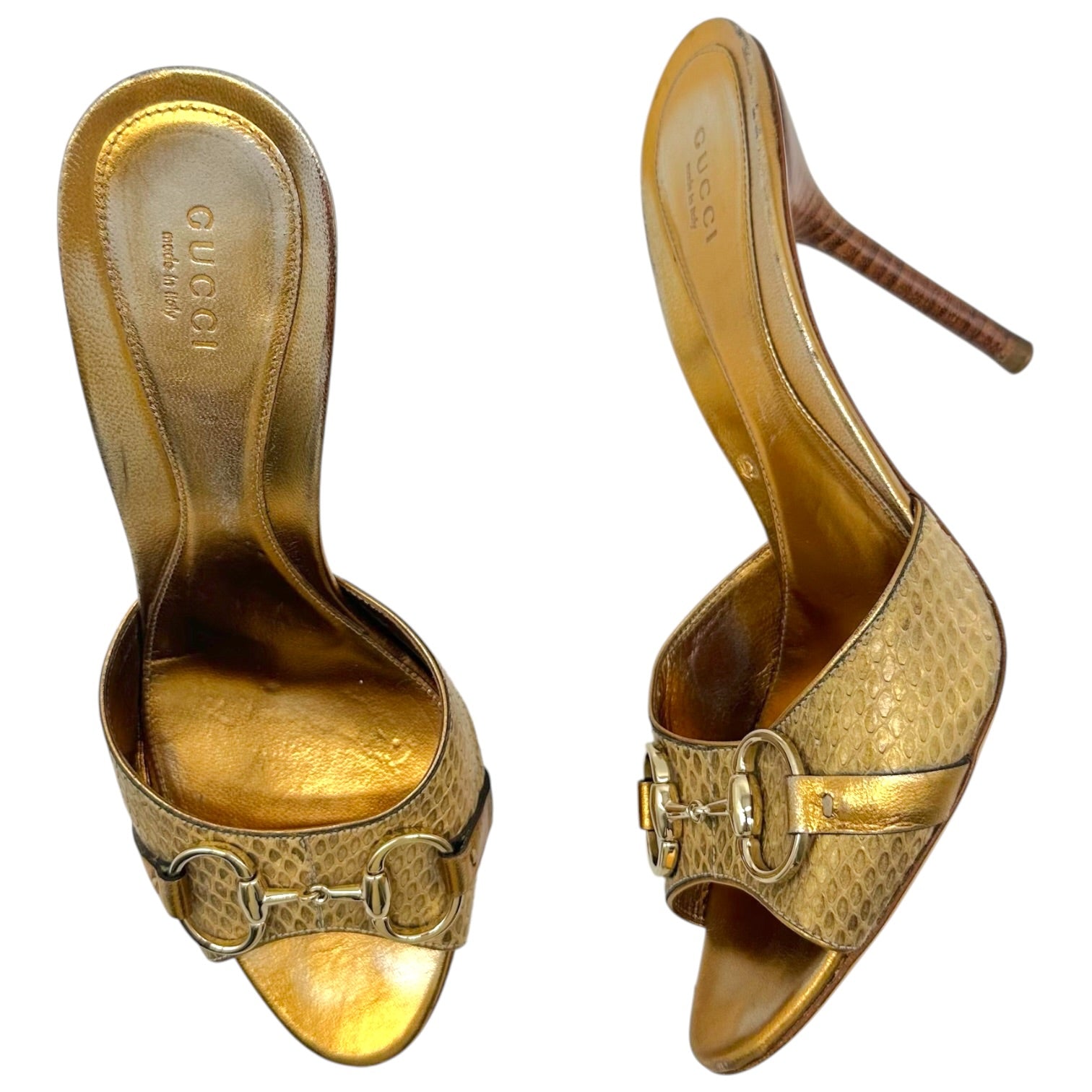 Gucci Gold Python Heeled Mule Sandals