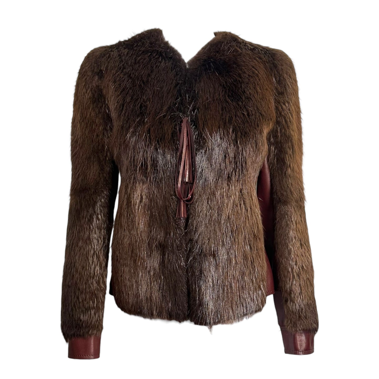 Dolce & Gabbana Burgundy Lambskin Beaver Fur Coat