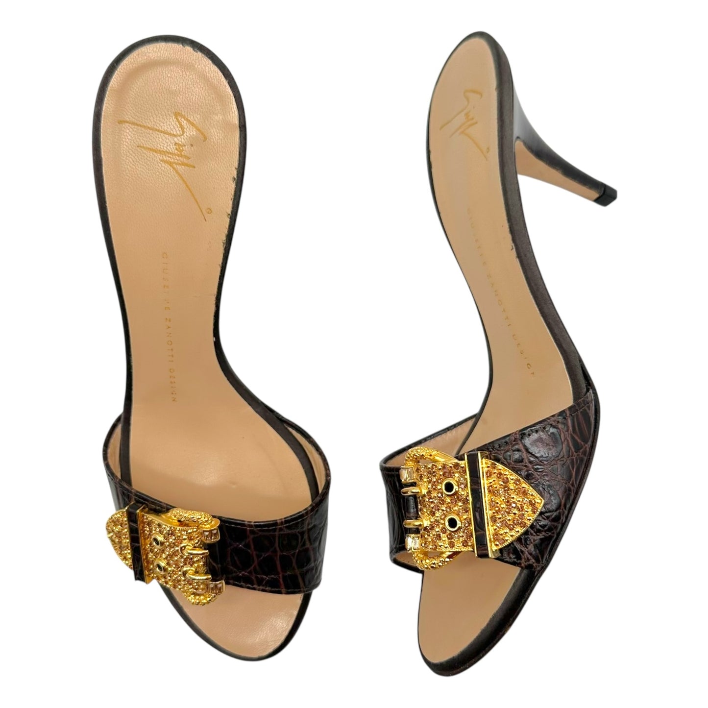 Giuseppi Zanotti Brown Croc Embossed Open-Toe Heels