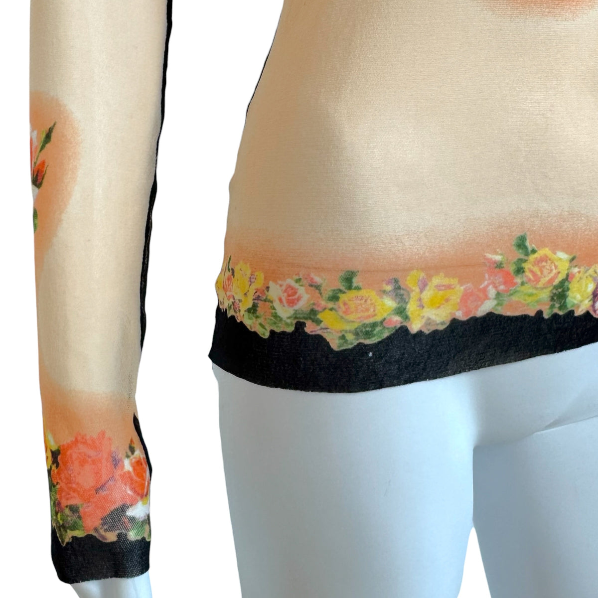 Jean Paul Gaultier Floral Print Mesh Long Sleeve Top