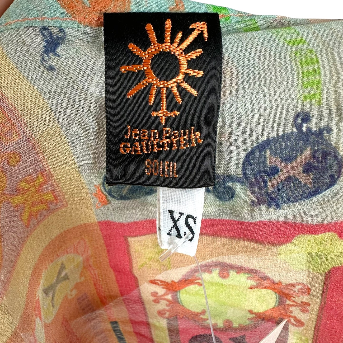 Jean Paul Gaultier Soleil Multicolor Money Print Backless Sheer Maxi Halter Top