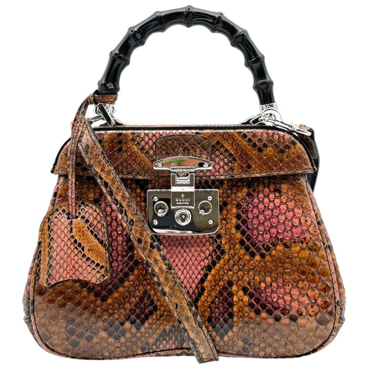Gucci Python Bamboo Top Handle Lady Lock Bag