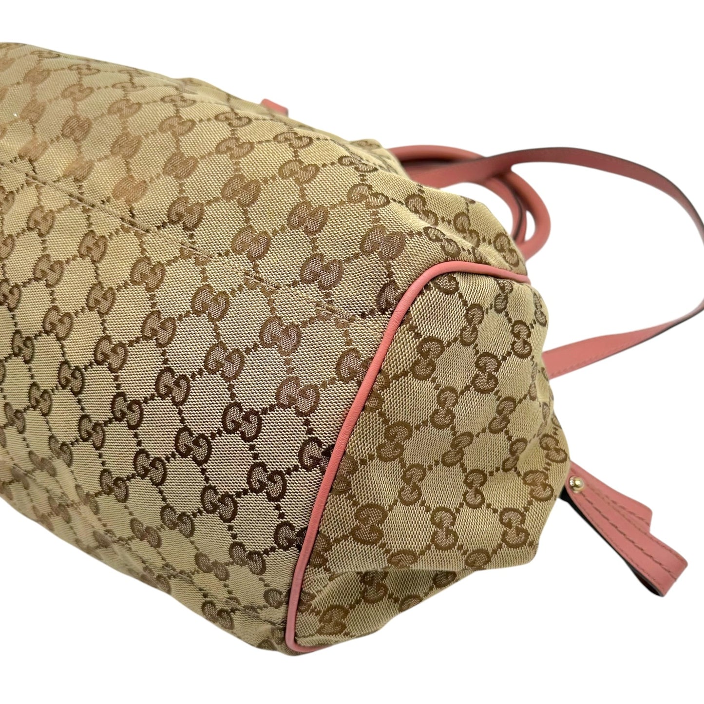 Gucci Tan Monogram & Pink Leather Sukey 2-Way Bowler Bag