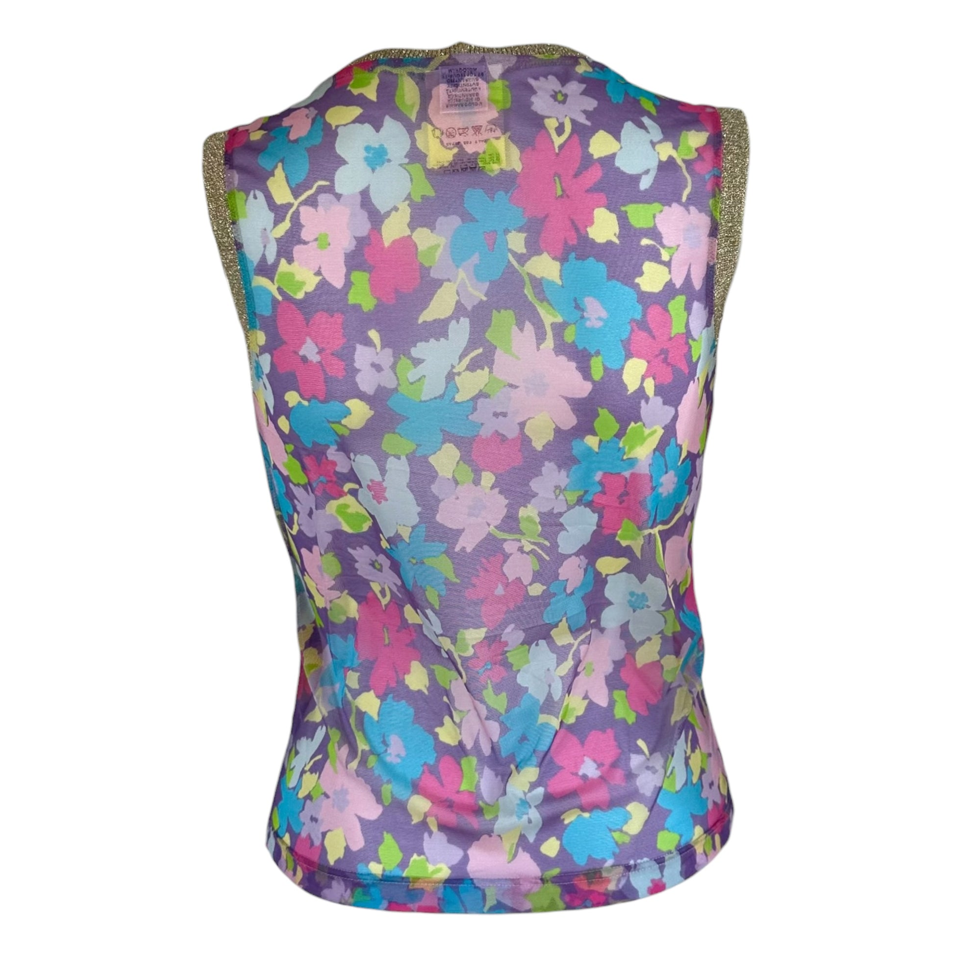 D&G Multicolor Printed Terry Floral Mesh Tank Top