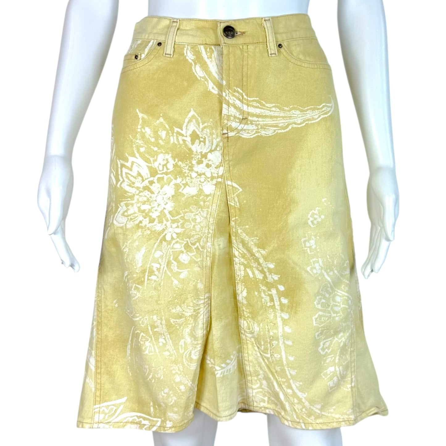 Just Cavalli Roberto Cavalli Yellow Paisley Print Midi Skirt