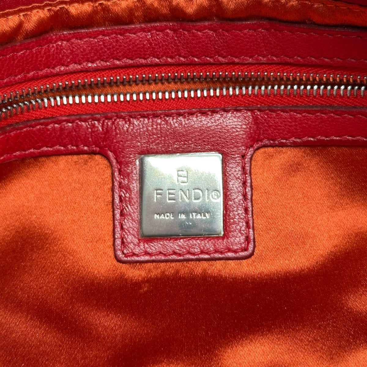 Fendi Red Leather Baguette Shoulder Bag with Yellow Stone