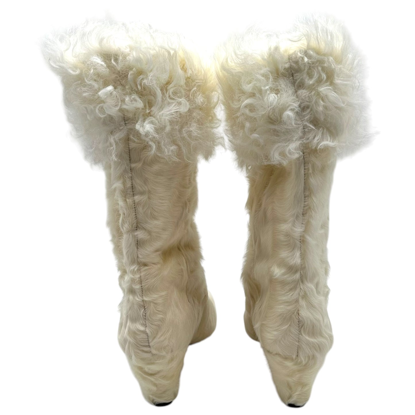 Chanel Ivory Mongolian Lamb Fur Heeled Boots