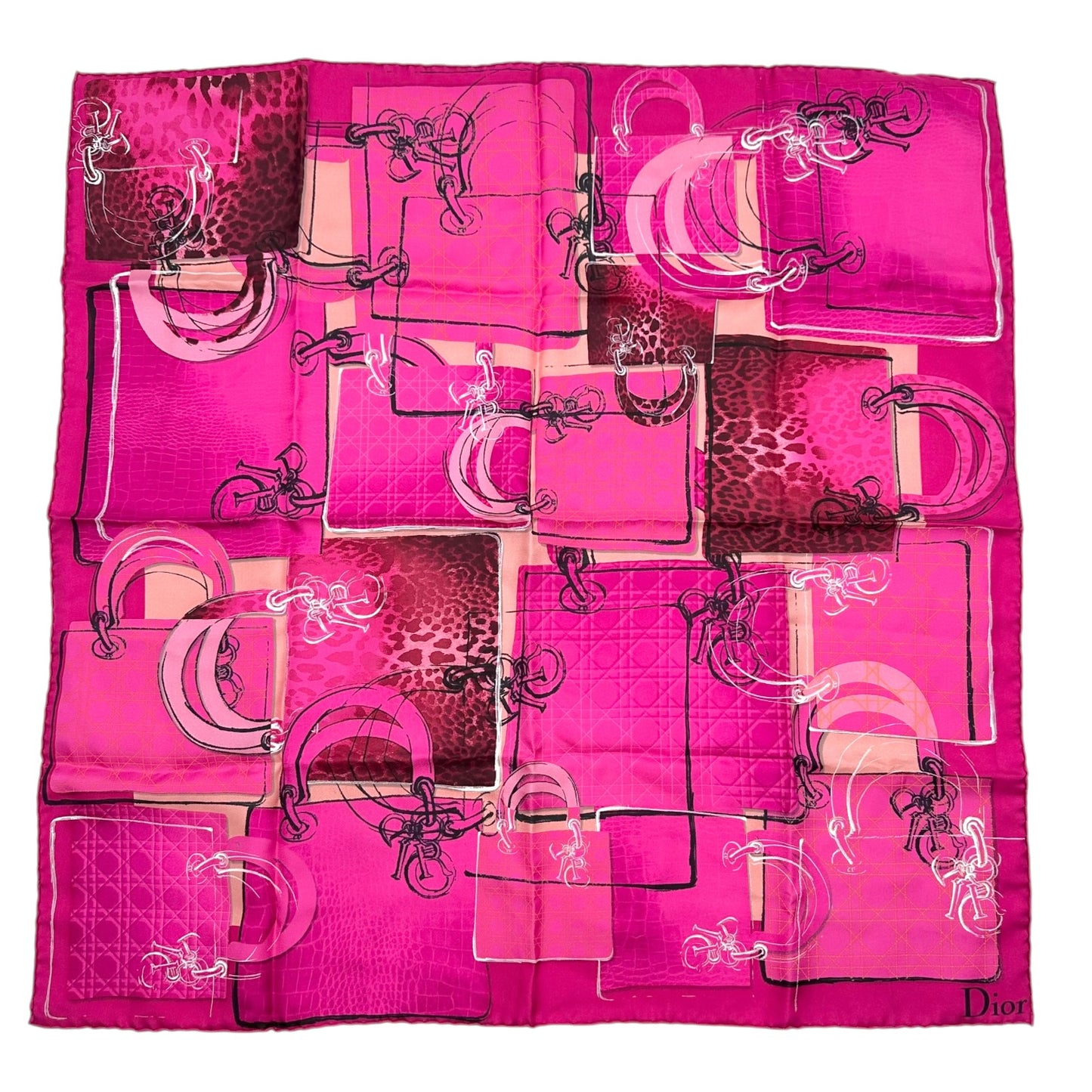 Christian Dior Silk Square Scarf Hot Pink Leopard Print
