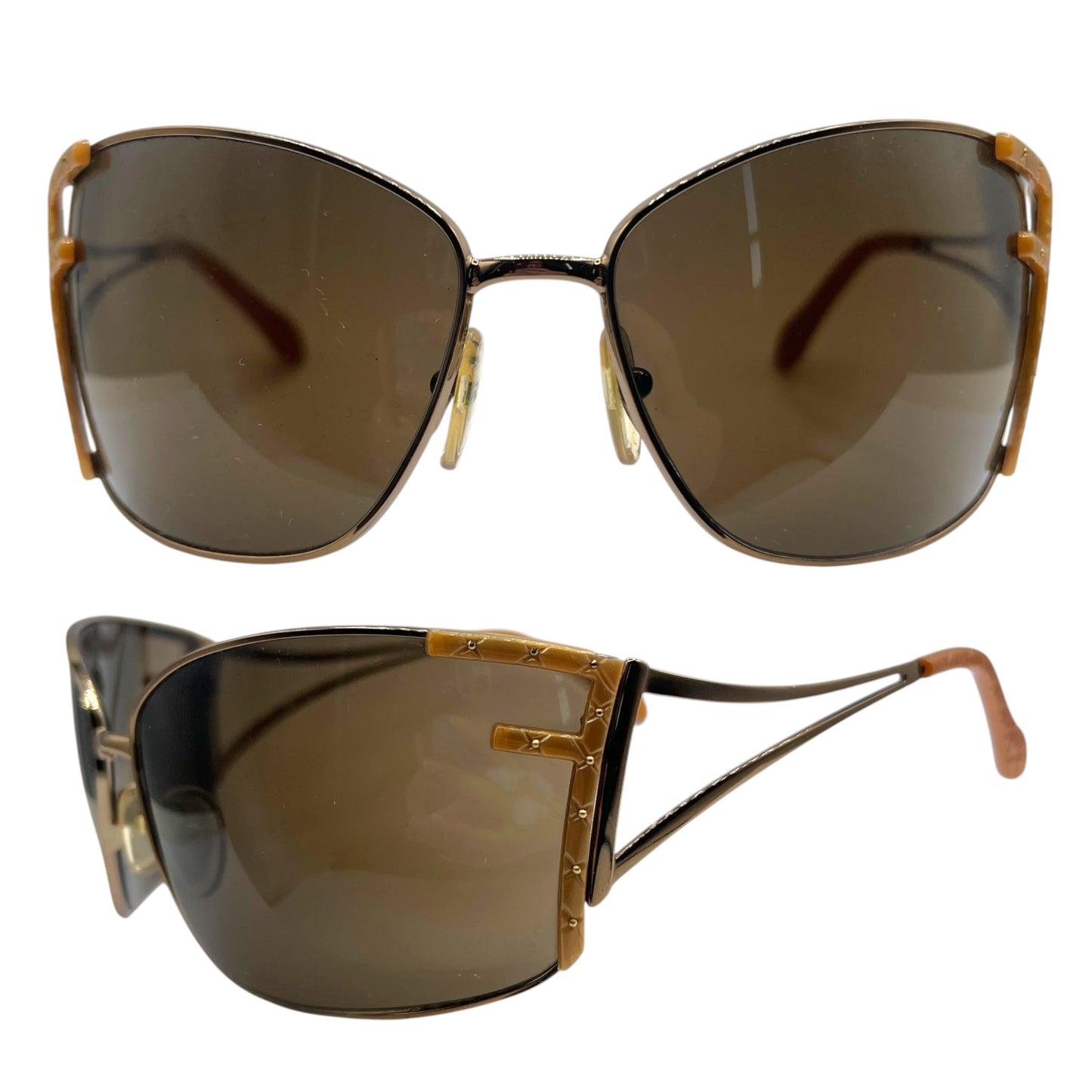 Fendi FS413 Logo Lens Brown Oversized Sunglasses w/ Case