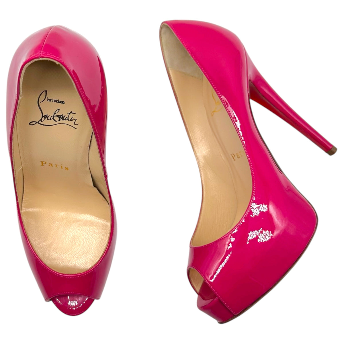 Christian Louboutin Hot Pink Patent Leather Peep-Toe Pumps