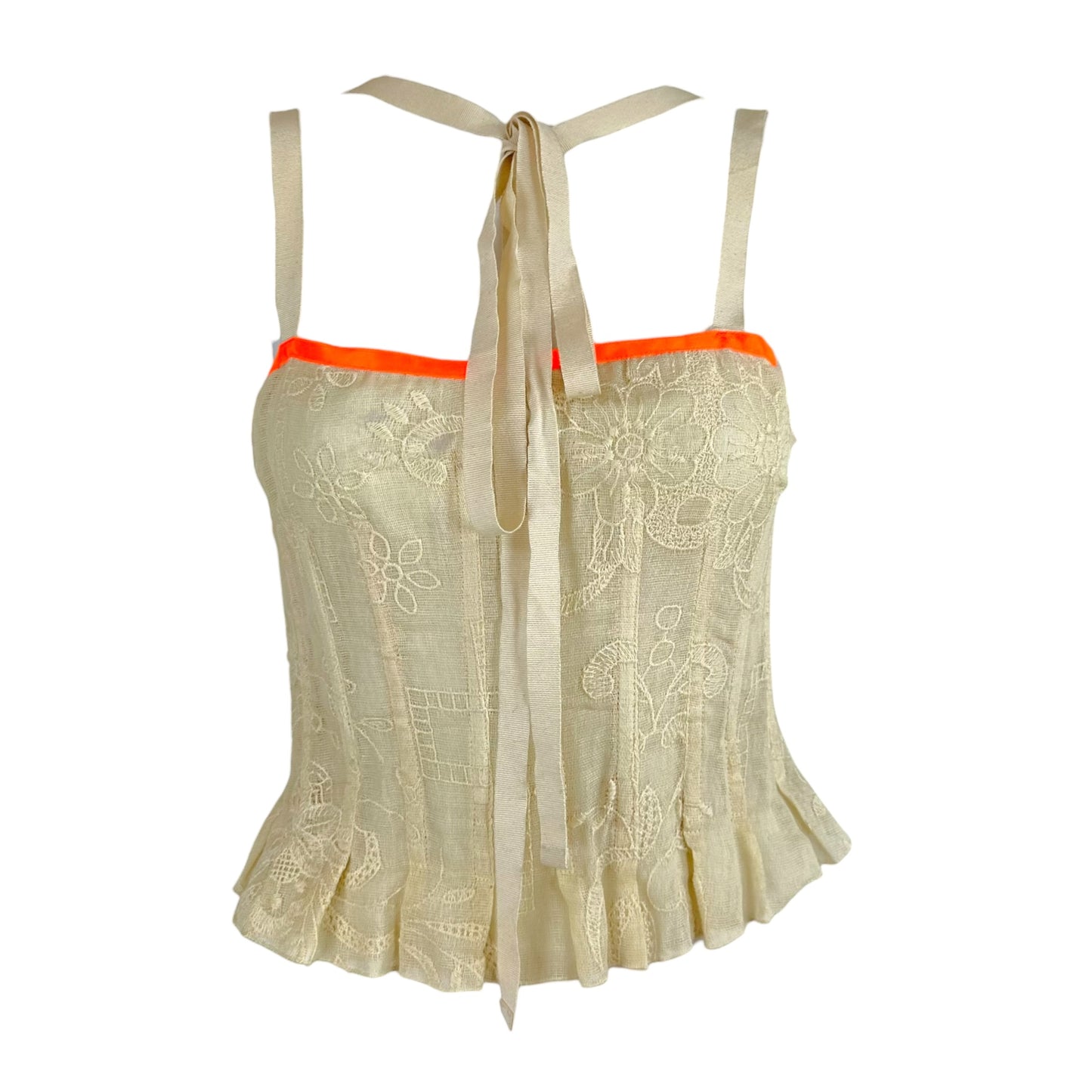 D&G Corset Top Ivory Orange Floral Lace XS