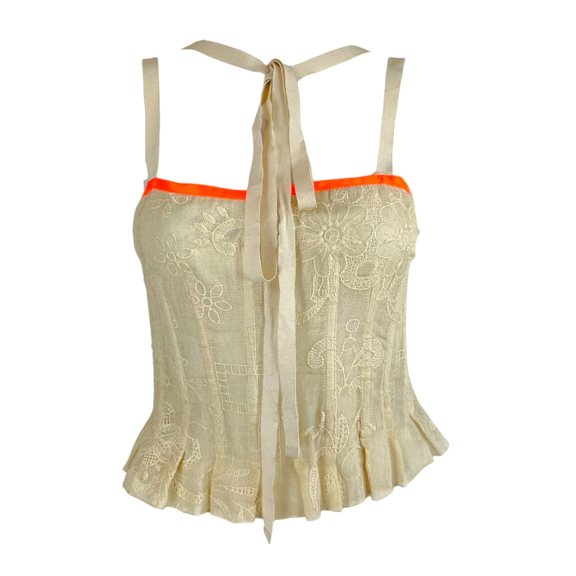 D&G Corset Top Ivory Orange Floral Lace XS