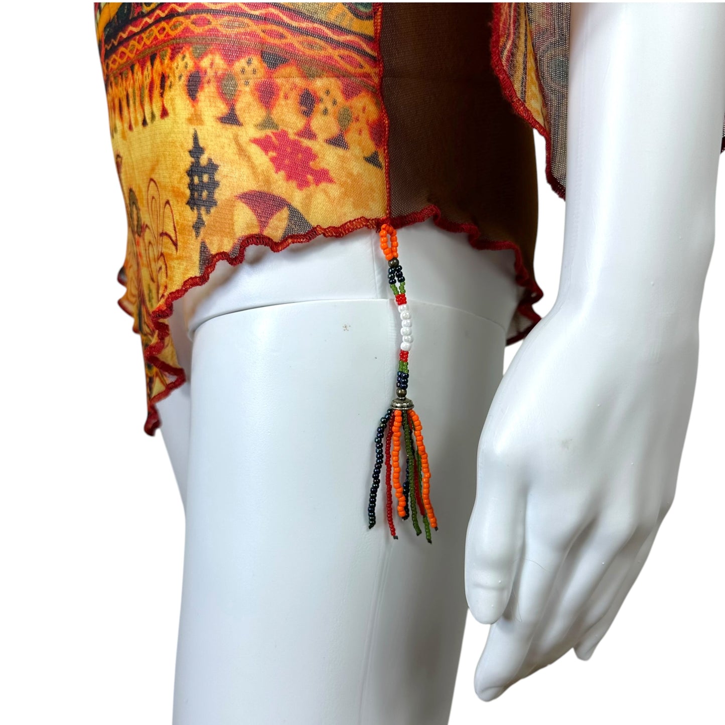 Jean Paul Gaultier Tribal Print Mesh Beaded Blouse