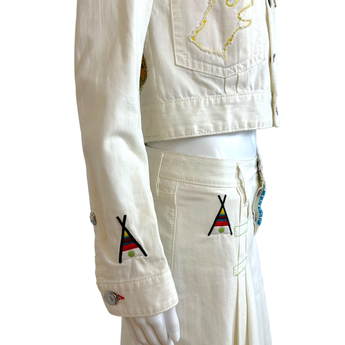 Dsquared2 White Denim Embroidered Crop Jacket