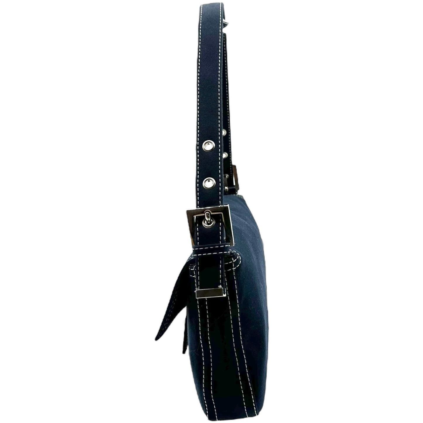 Fendi Navy Blue Swirl Buckle Baguette Bag