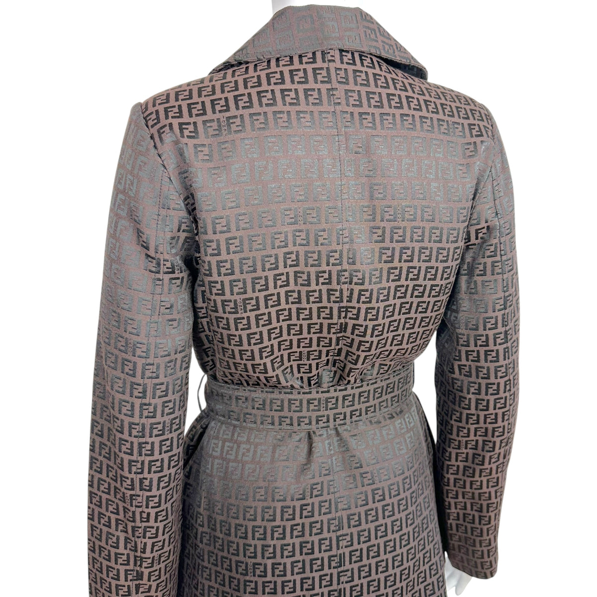 Fendi Short Trench Coat Brown Black Zucchino Monogram