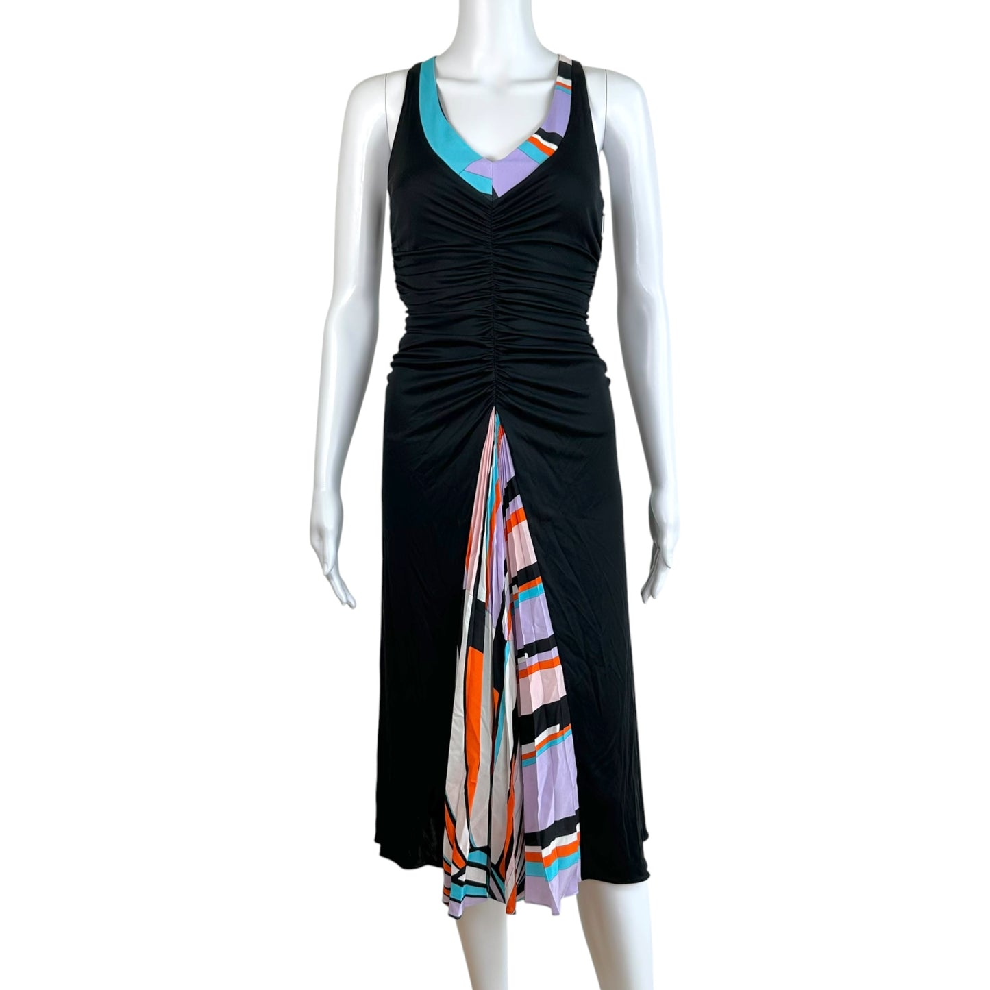 Emilio Pucci Black Multicolor Printed Panel Midi Dress
