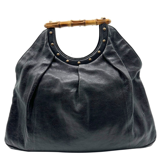 Gucci Black Studded Leather Bamboo Handle Clutch Bag